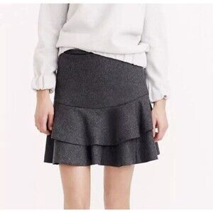 J. Crew Womens Wool Blend Flounce Ruffle Skirt Size 4 Lined Gray NEW WITH TAGS